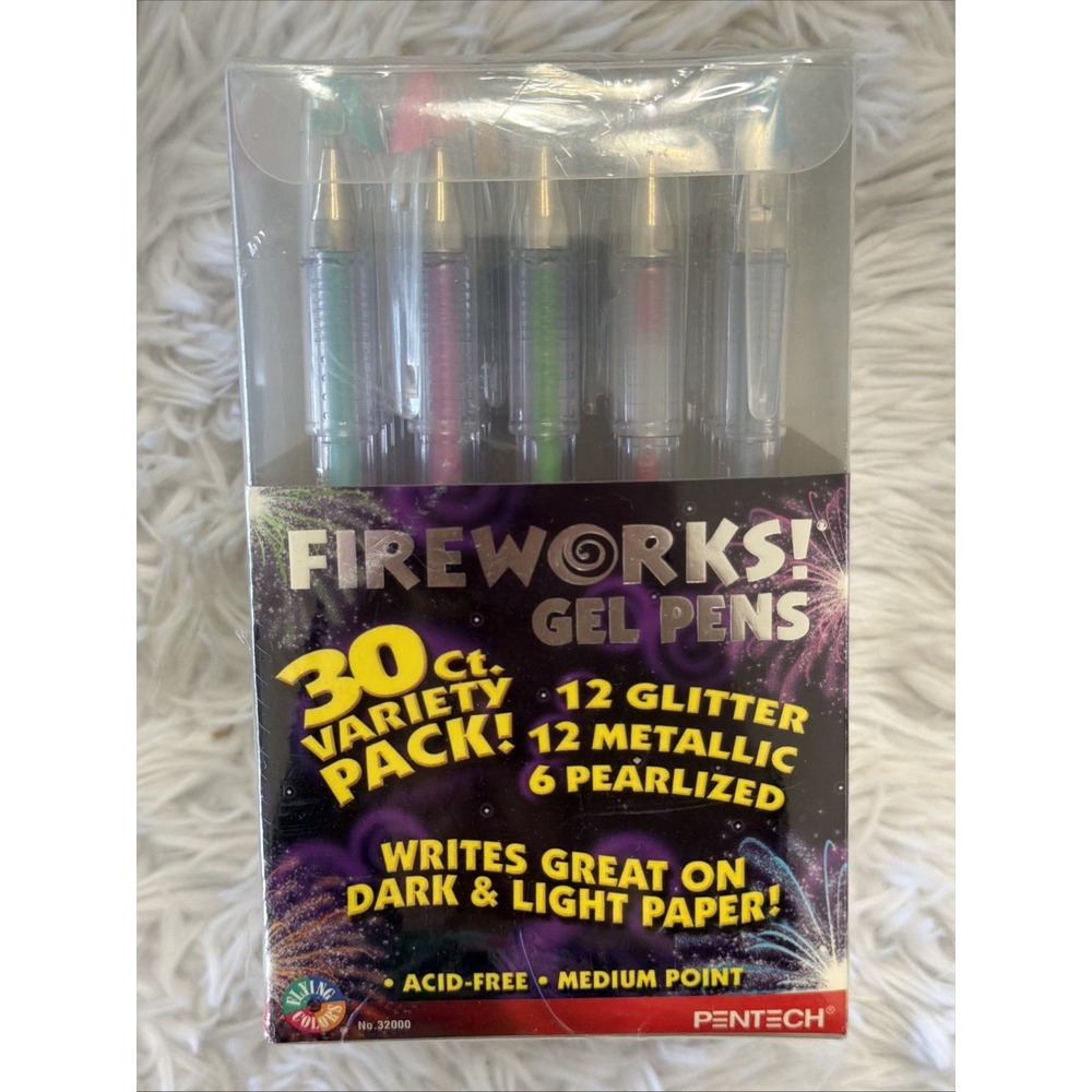 Pentech Fireworks Medium Point Pen Glitter Metallic Pearlized Acid Free NEW